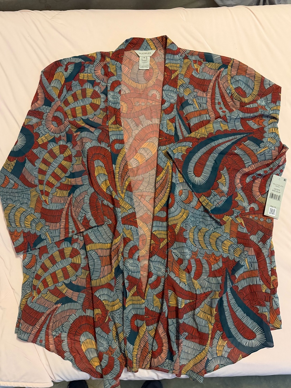 NWT Women's 3/4 Flare Sleeve Folded Band Collar Drapey Open Front Jacket